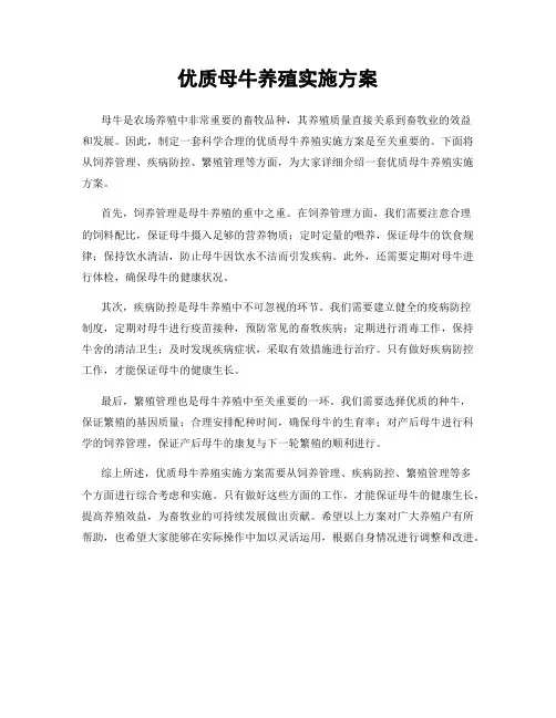 优质母牛养殖实施方案