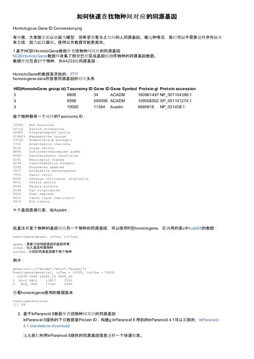 如何快速查找物种间对应的同源基因