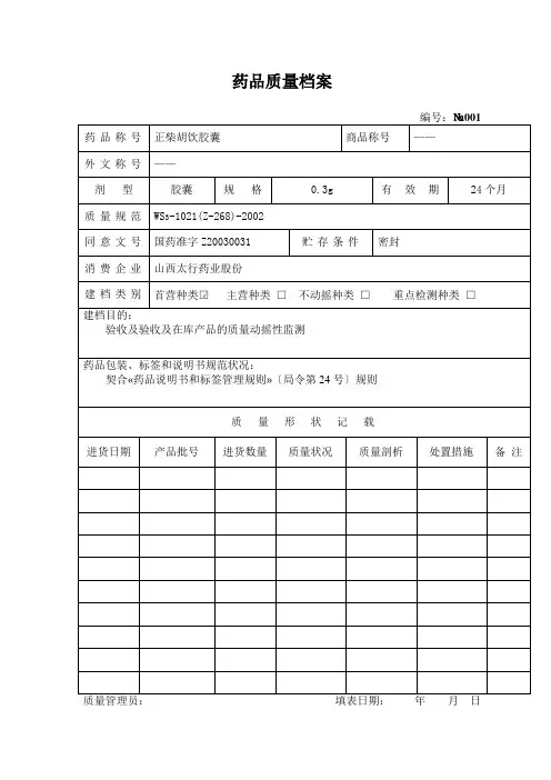 药品质量档案