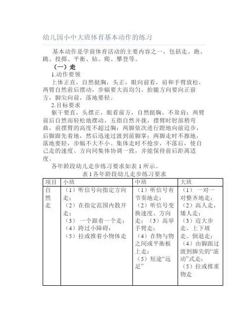 幼儿园小中大班体育基本动作的练习