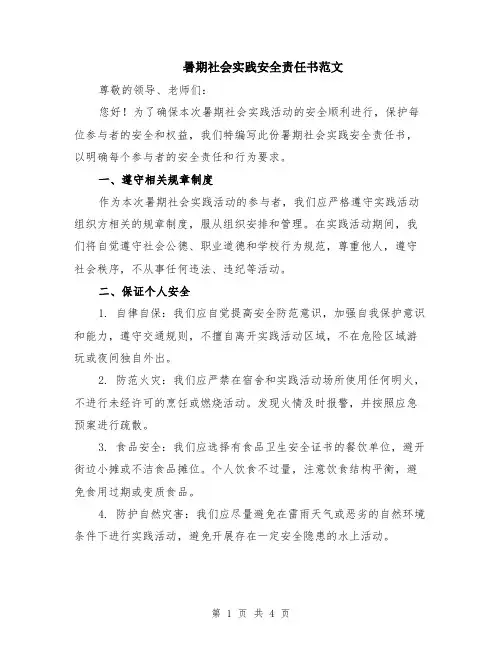 暑期社会实践安全责任书范文
