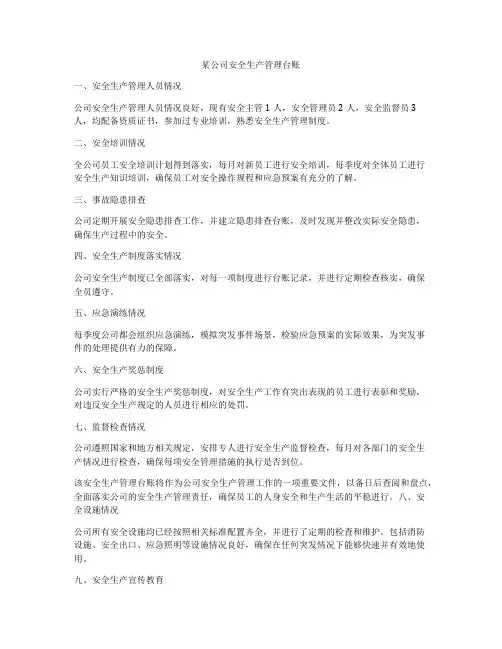 某公司安全生产管理台账