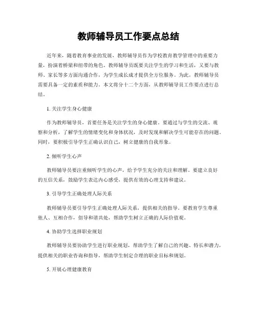 教师辅导员工作要点总结