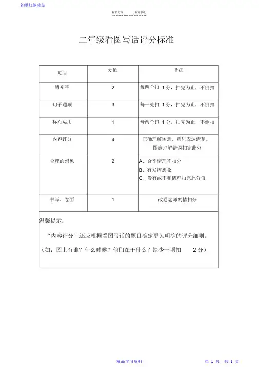 超详细二年级看图写话评分标准2021