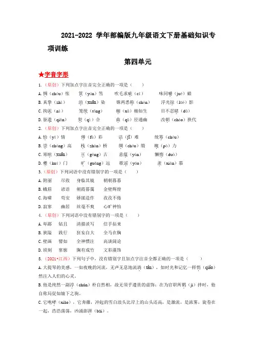 第四单元 2021-2022学年九年级语文下册基础知识专项复习(部编版)