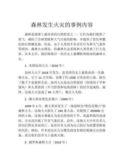 森林发生火灾的事例内容