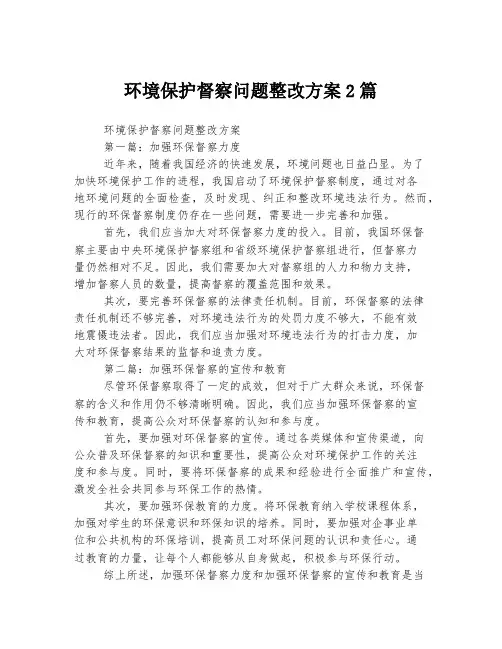 环境保护督察问题整改方案2篇