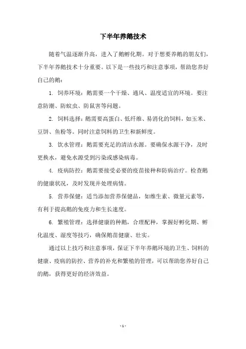 下半年养鹅技术