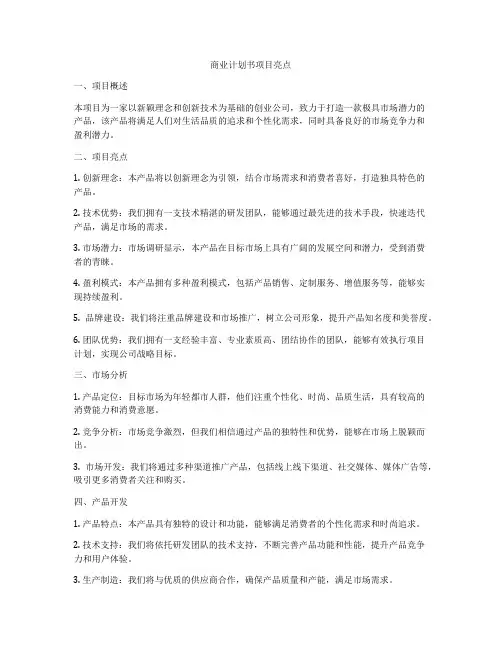 商业计划书项目亮点