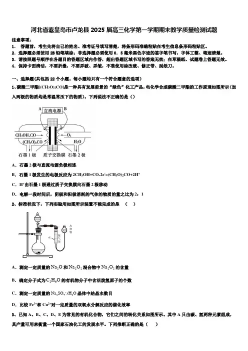 河北省秦皇岛市卢龙县2025届高三化学第一学期期末教学质量检测试题含解析
