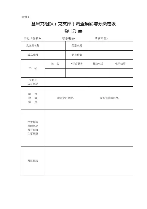 基层党组织(党支部)调查摸底与分类定级登记表