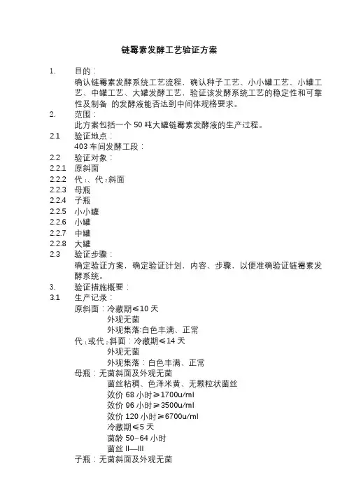 链霉素发酵工艺验证方案