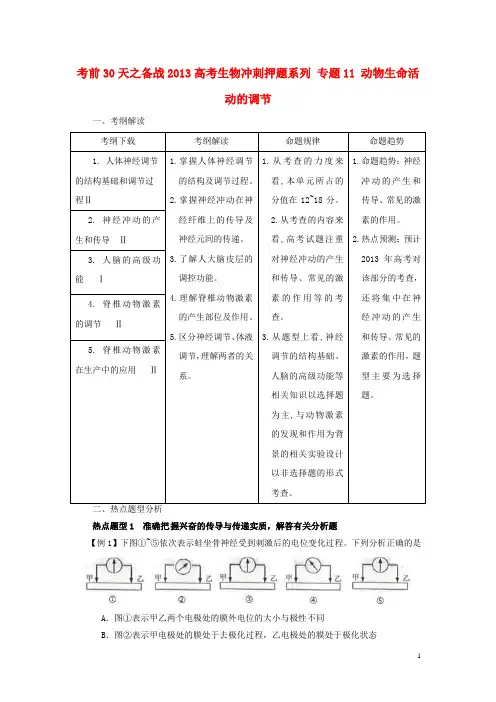 高考生物： 专题11 动物生命活动的调节