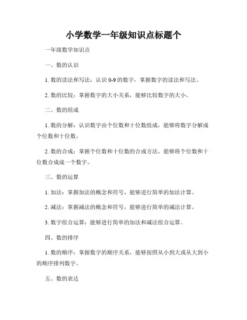 小学数学一年级知识点标题个