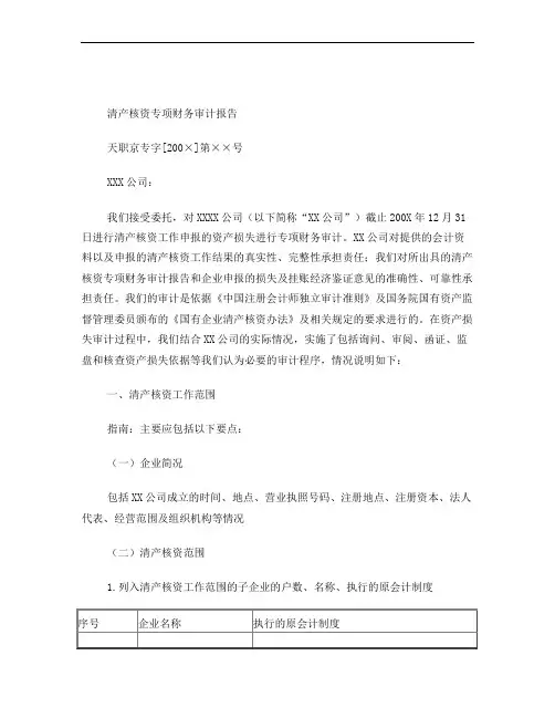 清产核资专项审计报告模版