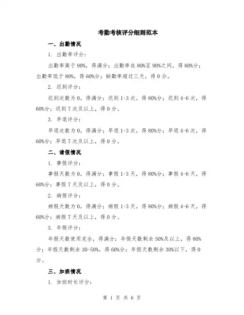 考勤考核评分细则范本（2篇）