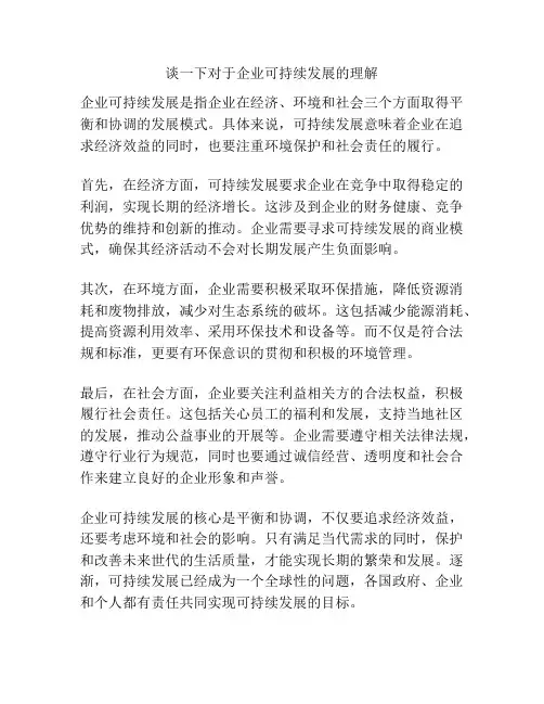 谈一下对于企业可持续发展的理解