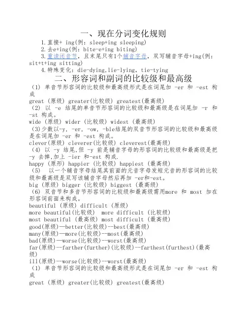 现在分词、名词比较级、最    高级、形容词、副词等十一种    变化规则