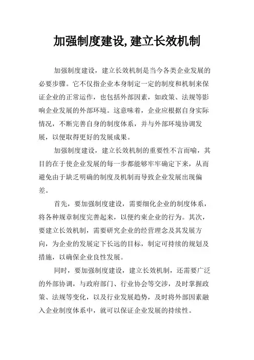 加强制度建设,建立长效机制