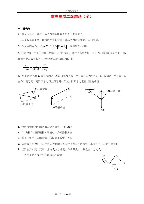 物理重要二级结论(全)