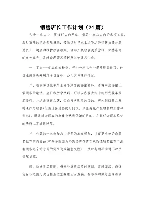 销售店长工作计划(24篇)