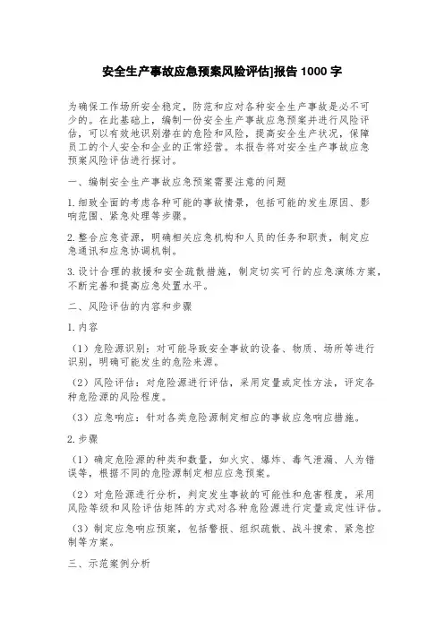 安全生产事故应急预案风险评估]报告