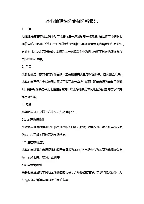企业地理细分案例分析报告