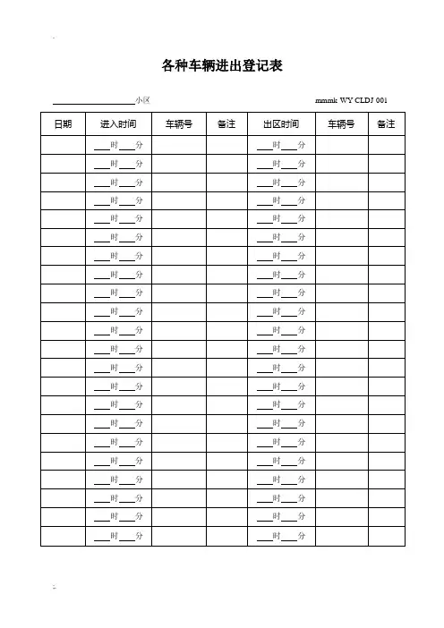 物业公司 各种车辆进出登记表