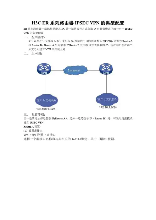 H3C ER系列路由器IPSEC VPN的典型配置