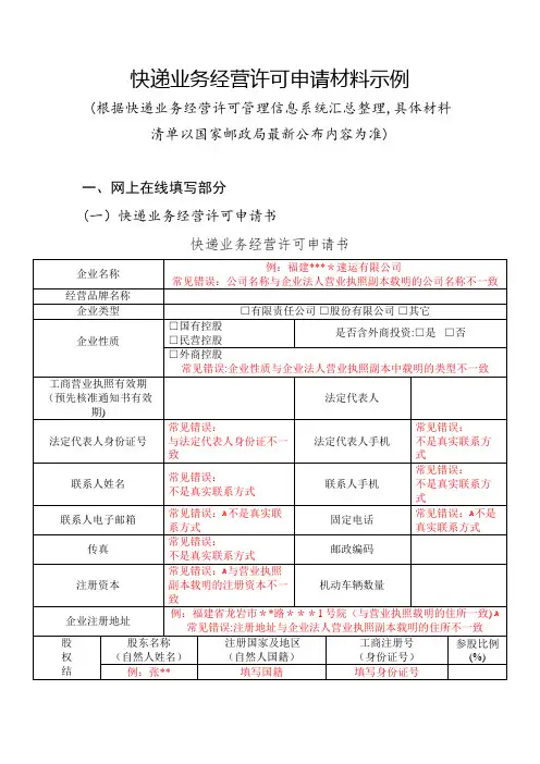 快递业务经营许可申请材料示例.doc