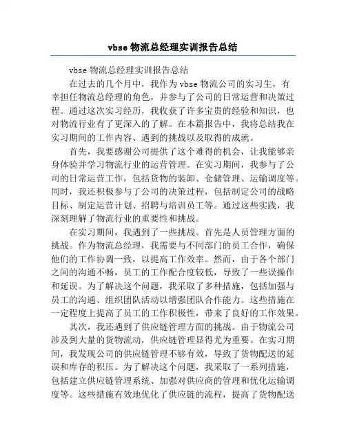 vbse物流总经理实训报告总结