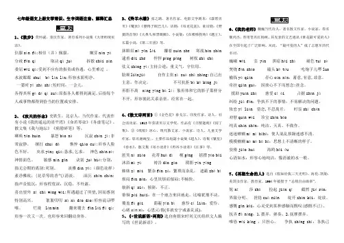 七年级语文上册文学常识生字词语拼音解释汇总