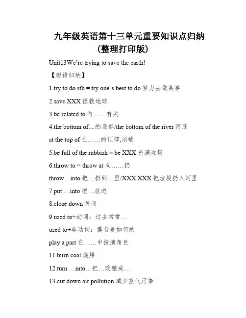 九年级英语第十三单元重要知识点归纳(整理打印版)