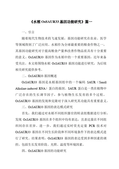 《水稻OsSAUR33基因功能研究》范文