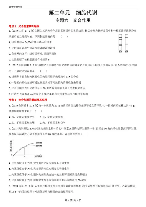 高考生物考点导航 第二单元  专题六  光合作用 全国版(含答案)