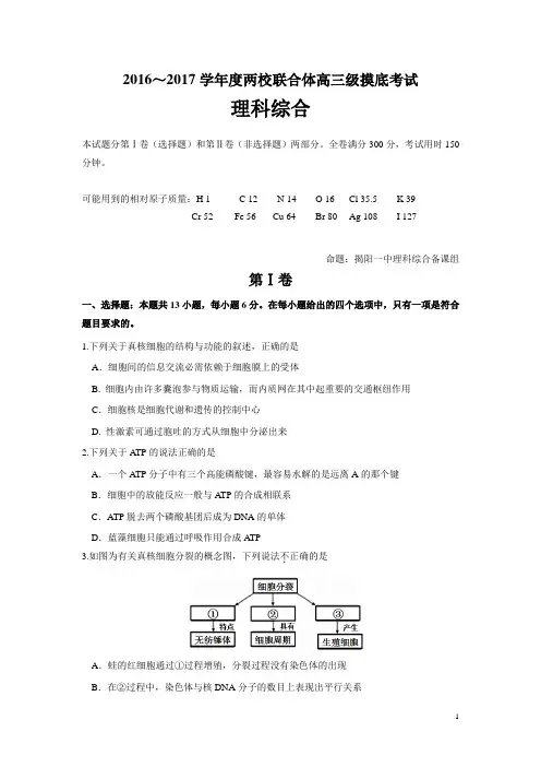 广东省揭阳一中、潮州金中2017届高三8月联考理科综合试卷