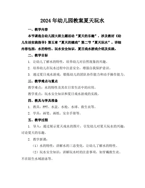 2024年幼儿园教案夏天玩水