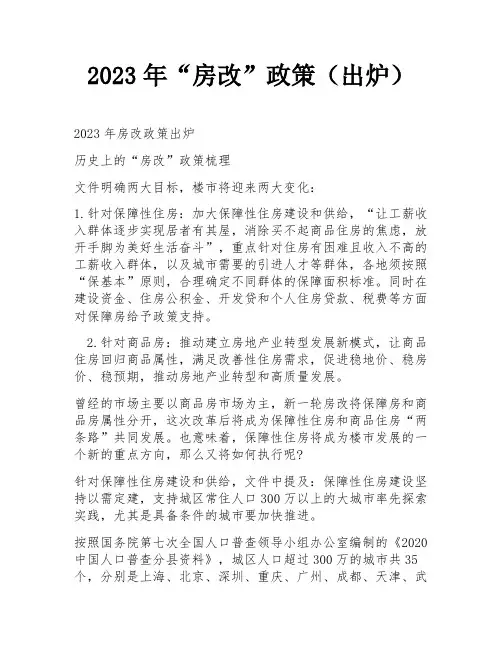 2023年“房改”政策(出炉)