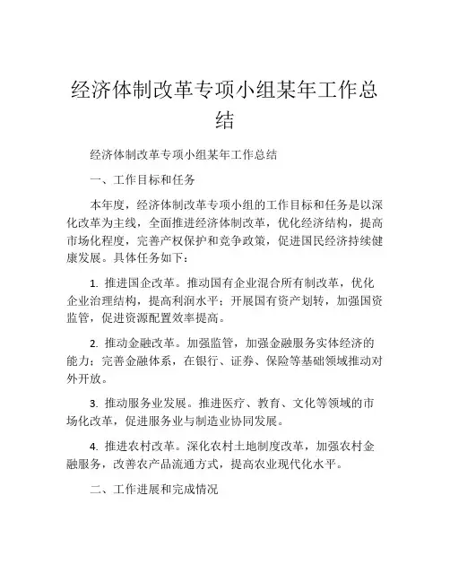 经济体制改革专项小组某年工作总结