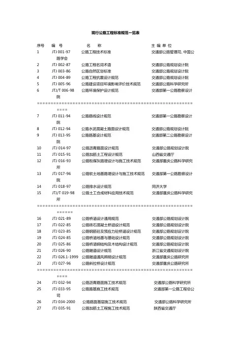 (精选文档)现行公路工程标准规范一览表