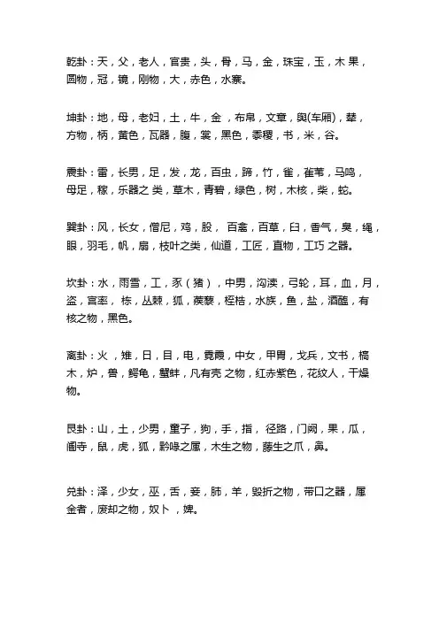 八卦万物属类表