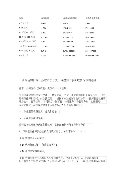 最新江苏省物价局江苏省司法厅关于调整律师服务收费标准的通知.pdf
