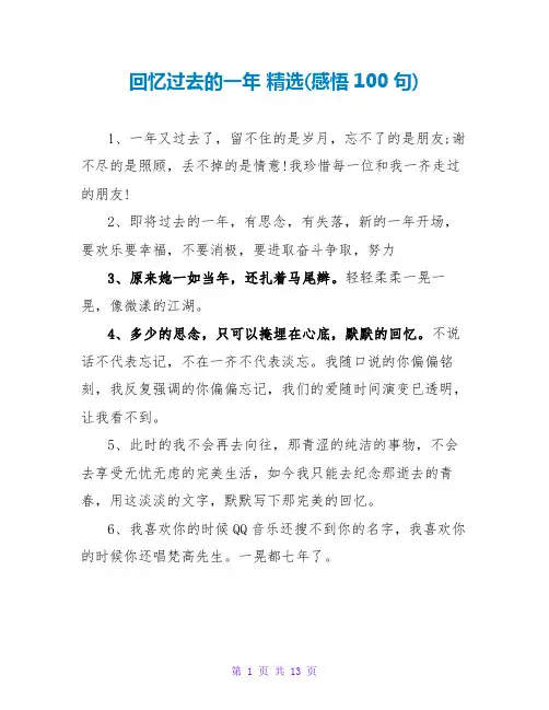回顾过去的一年 精选(感悟100句)