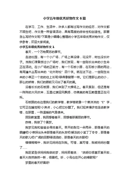 小学五年级优秀状物作文6篇
