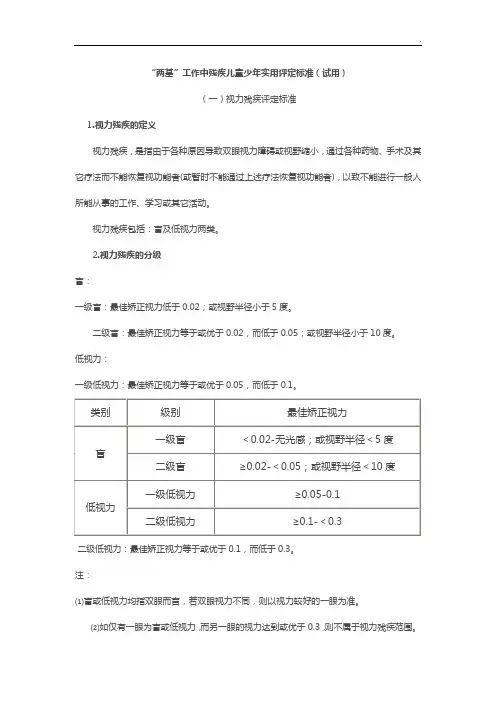 儿童残疾评定标准规定
