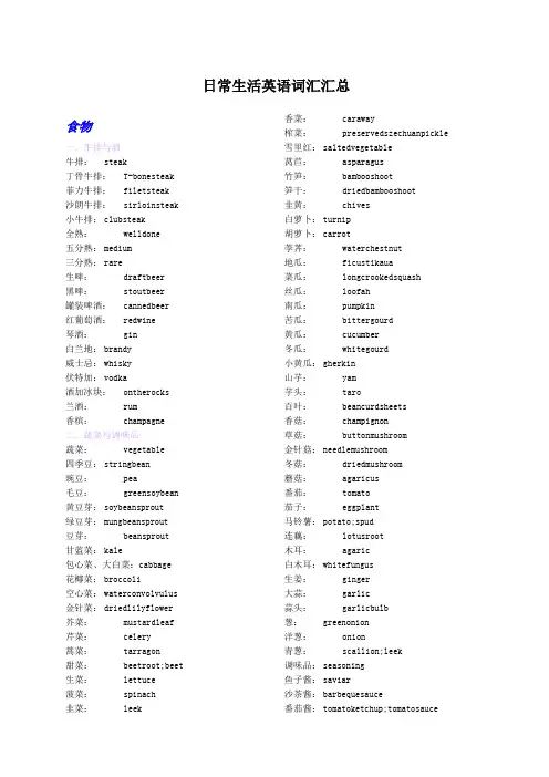 日常生活英语词汇汇总