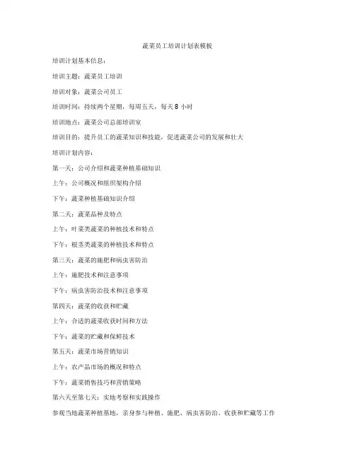 蔬菜员工培训计划表模板