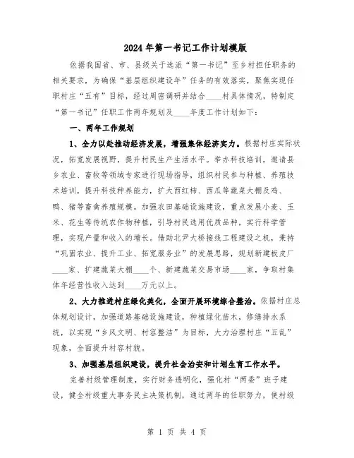 2024年第一书记工作计划模版（二篇）