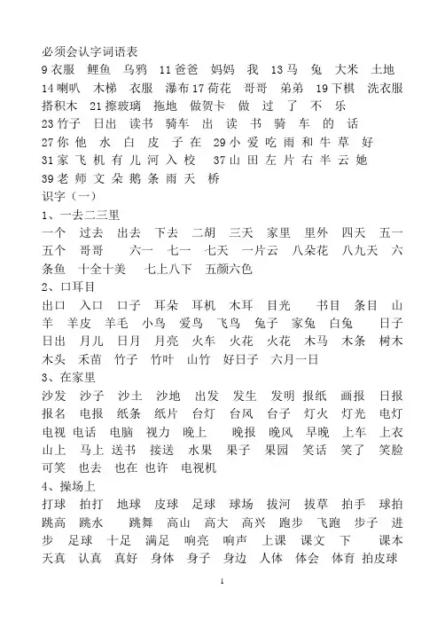 必须会认字词语表