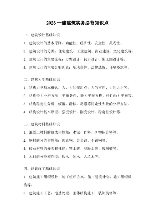 2023一建建筑实务必背知识点